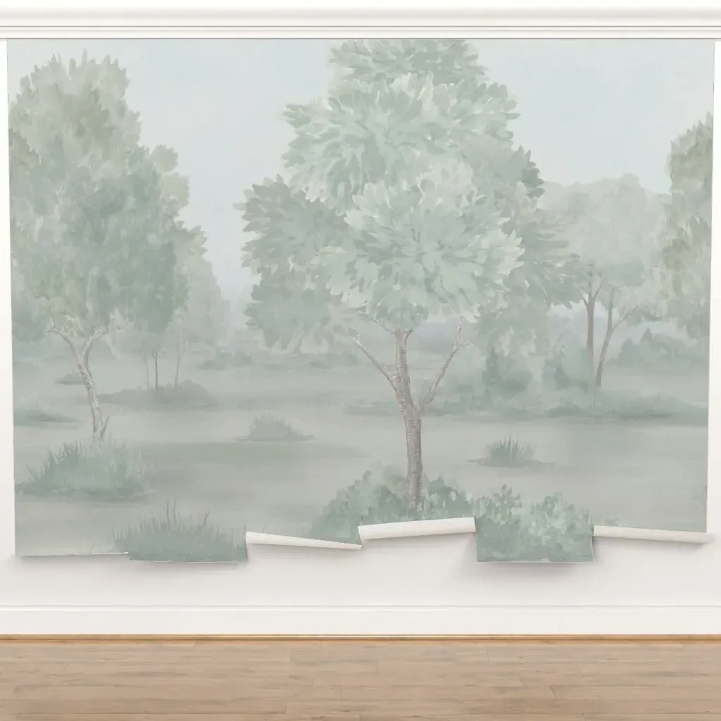 Peel and Stick Wall Mural - Misty Landscape, Pale Blue Green product