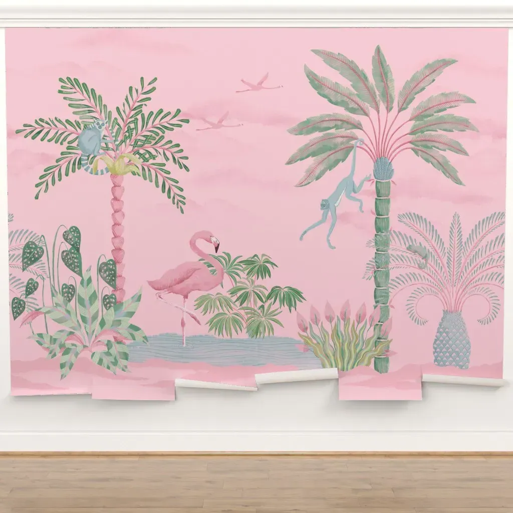 Peel and Stick Wall Mural - Pink Exotic Jungle product