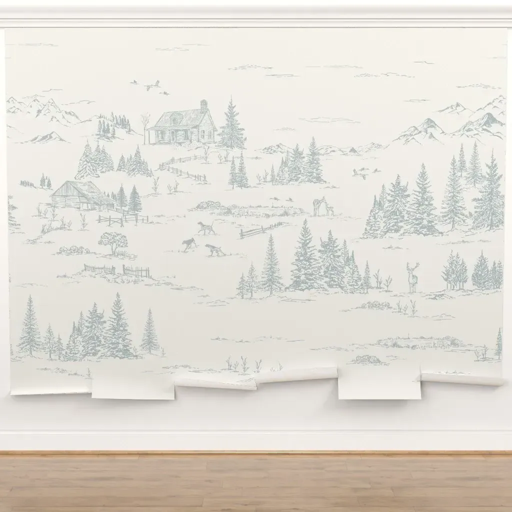 Peel and Stick Wall Mural Rustic Winter Landscape Toile - Dusty Blue product
