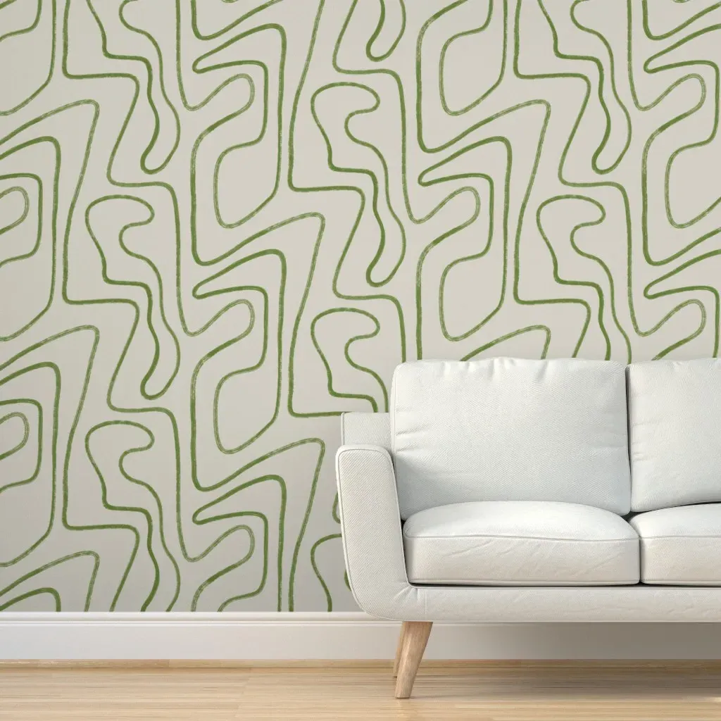 Peel and Stick Wallpaper Abstract Hand Drawn Lines - Sage Green product