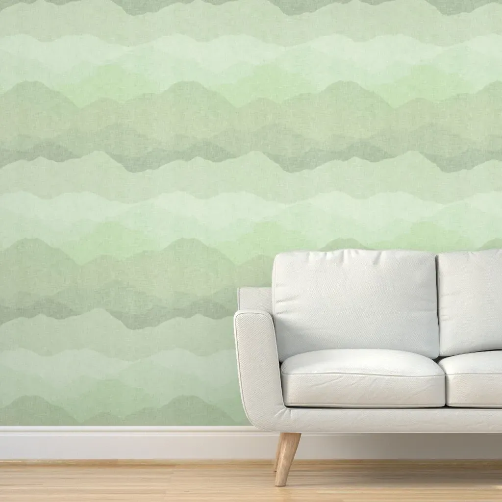 Peel and Stick Wallpaper Abstract Mountain Landscape - Sage Green product