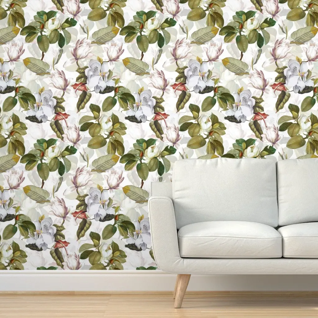 Peel and Stick Wallpaper Botanical Magnolia Floral - White, Green product