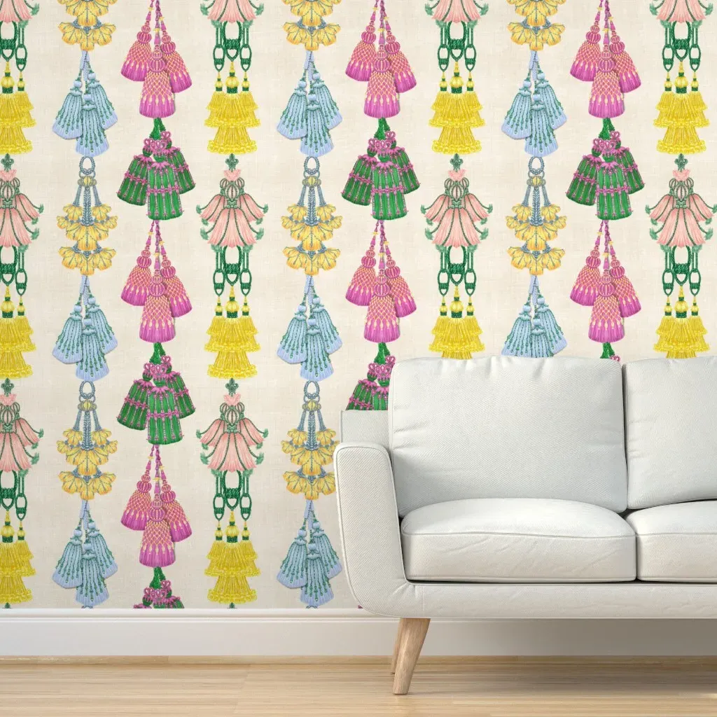 Peel and Stick Wallpaper Colourful Tassels - Pink product