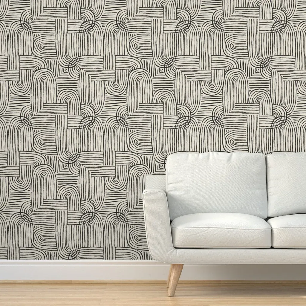 Peel and Stick Wallpaper Concentric Arches - Beige, Black product