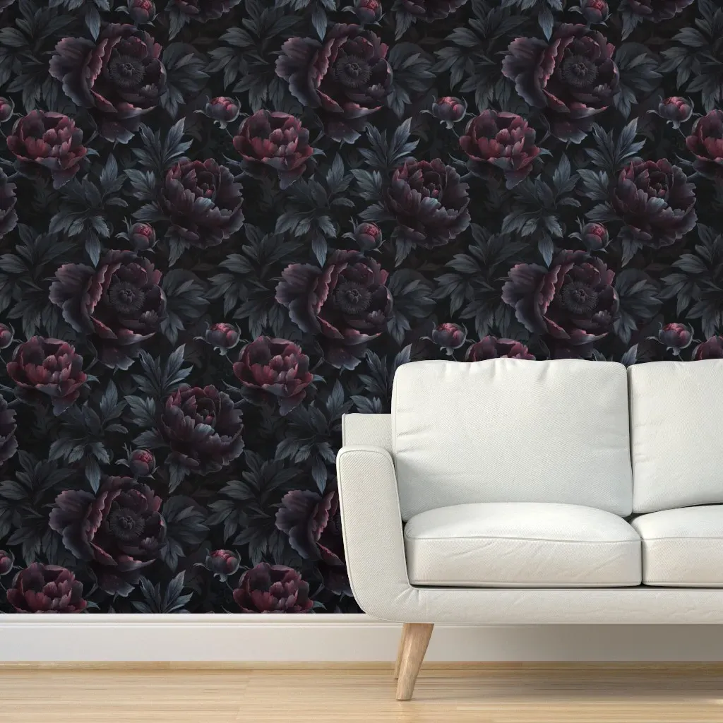Peel and Stick Wallpaper Dark Floral - Dark Burgundy product