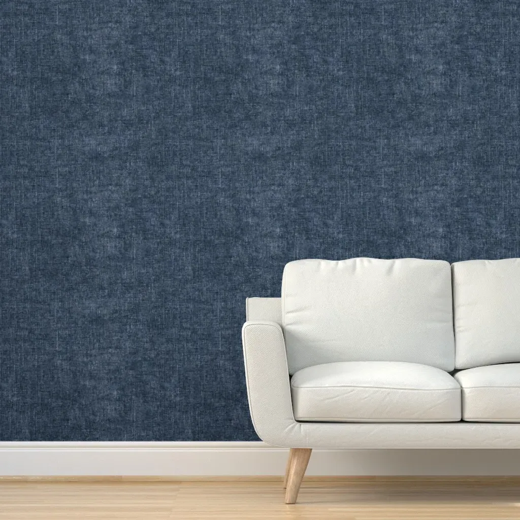 Peel and Stick Wallpaper - Denim Blue, Burlap Linen Texture product