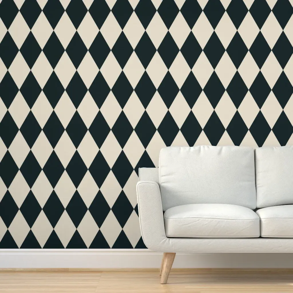 Peel and Stick Wallpaper Diamond Harlequin Pattern - Dark Blue product