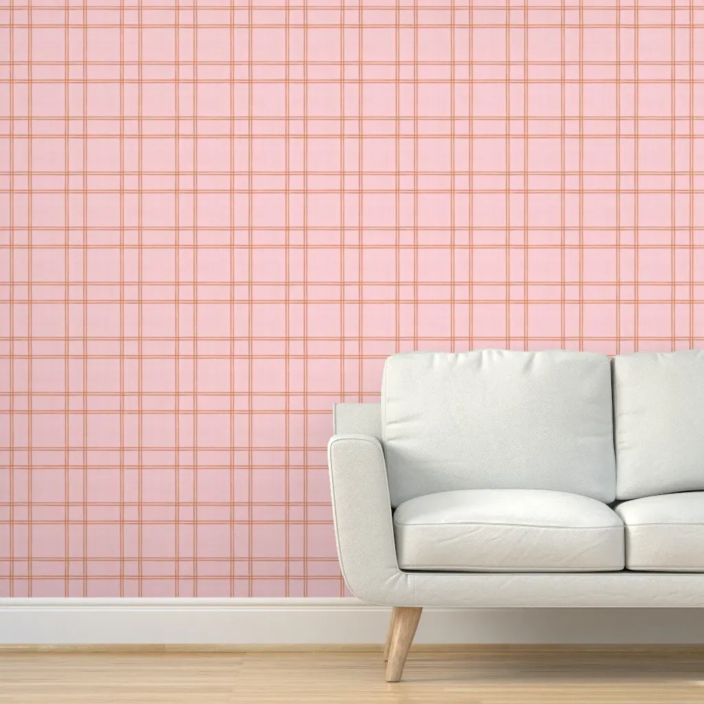 Peel and Stick Wallpaper Double Plaid - Pink, Watercolor product