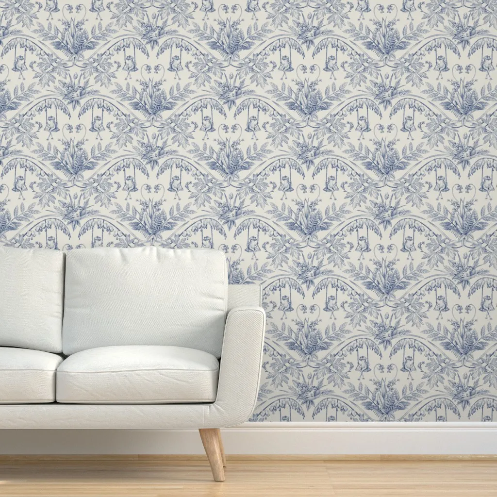 Peel and Stick Wallpaper Frogs Flower Garden Damask - Blue product