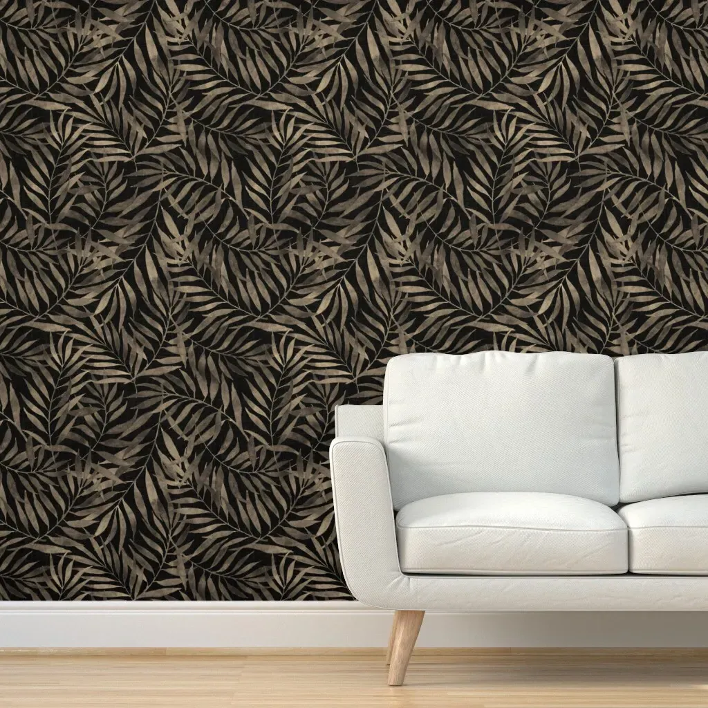 Peel and Stick Wallpaper Jungle Watercolor Palm Leaves - Dark Brown product