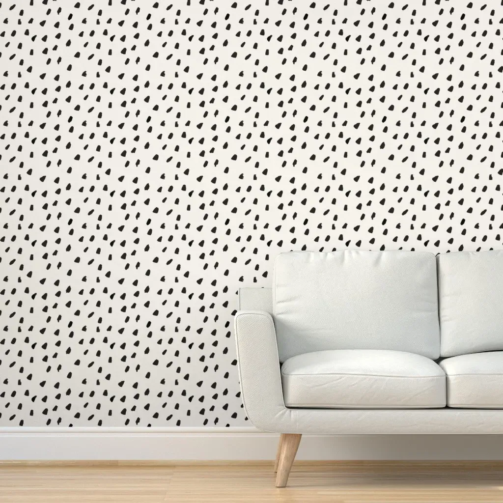 Peel and Stick Wallpaper Large Painted Dots - Black, Cream product