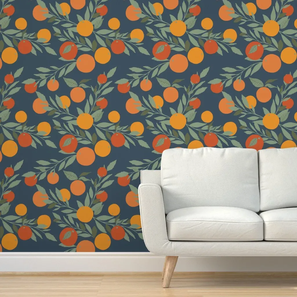 Peel and Stick Wallpaper - Navy, Tangerine product