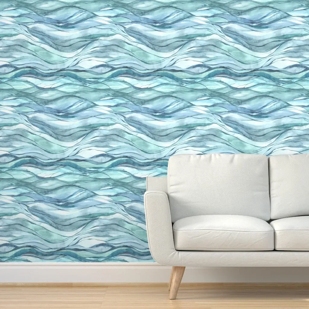 Peel and Stick Wallpaper Ocean Waves - Teal product