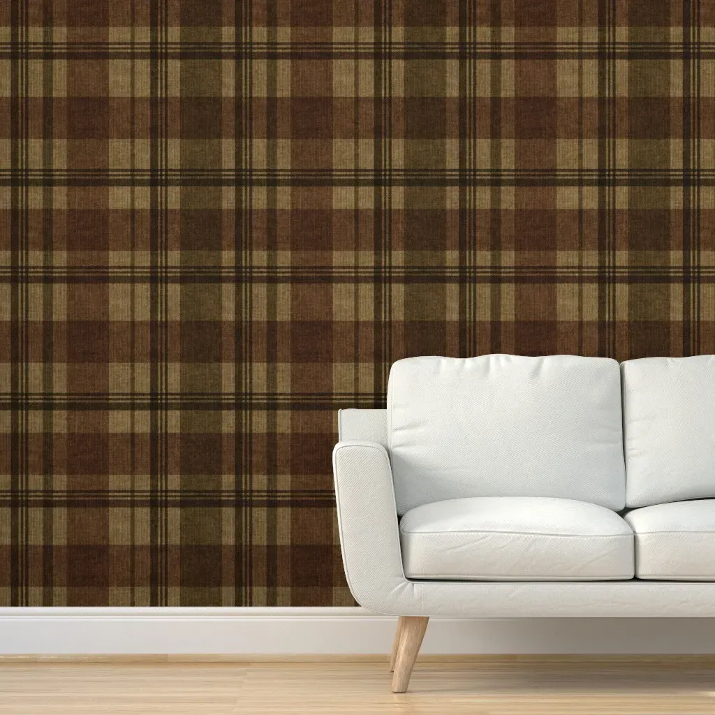 Peel and Stick Wallpaper Plaid Check Pattern - Brown product