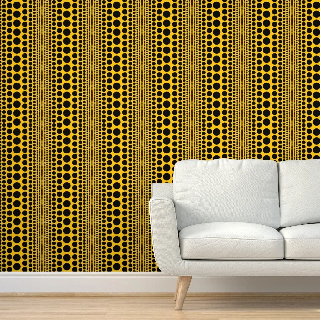 Peel and Stick Wallpaper Pumpkin Polka Dots - Yellow, Black product