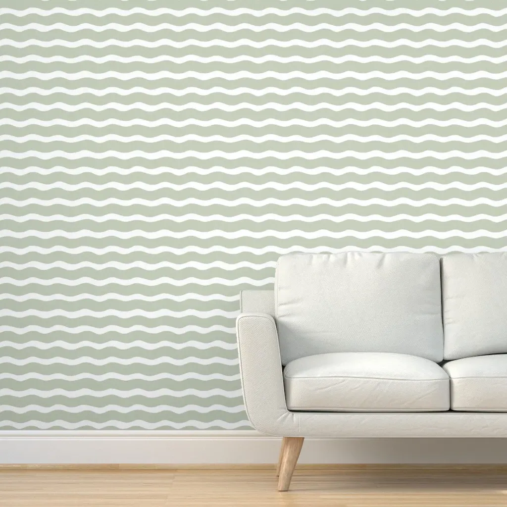 Peel and Stick Wallpaper Striped Waves with Subtle Texture - Sage Green product