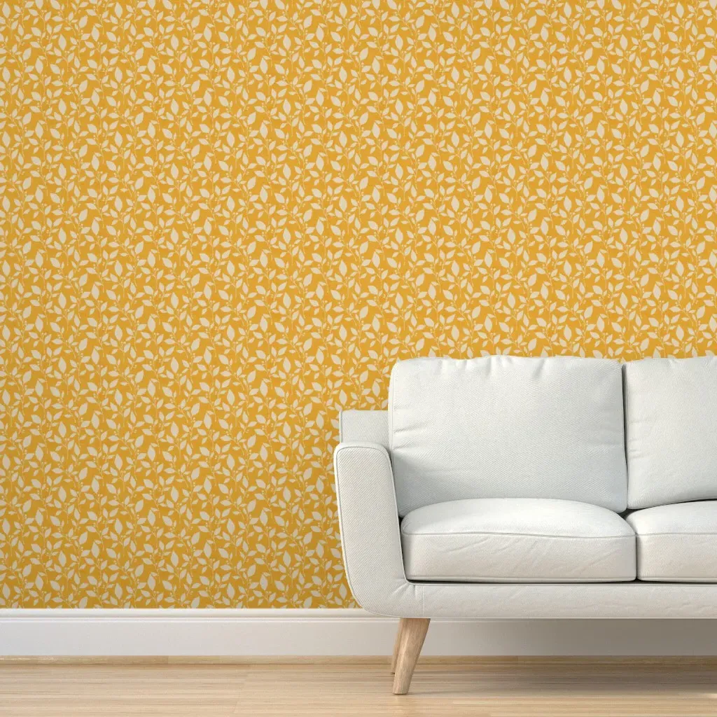 Peel and Stick Wallpaper Vines - Cream, Mustard Yellow product