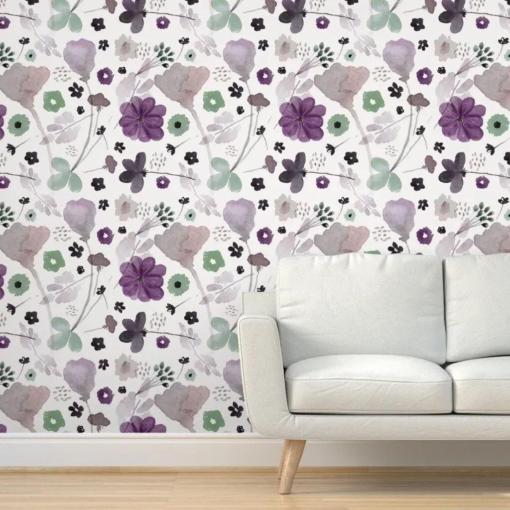 Peel and Stick Wallpaper Watercolor Floral - Purple product