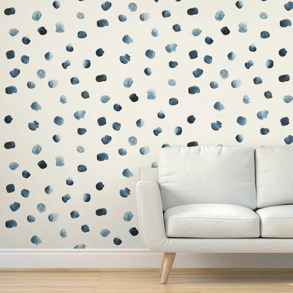 Peel and Stick Wallpaper Watercolor Spots - Indigo, Cream product