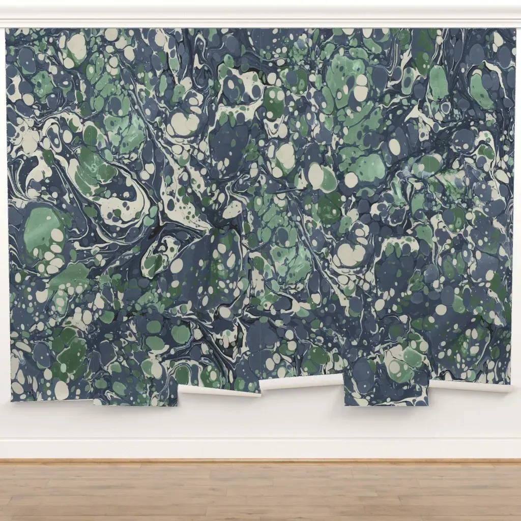 Peel and Stick Water Marble Wall Mural - Green, Blue product