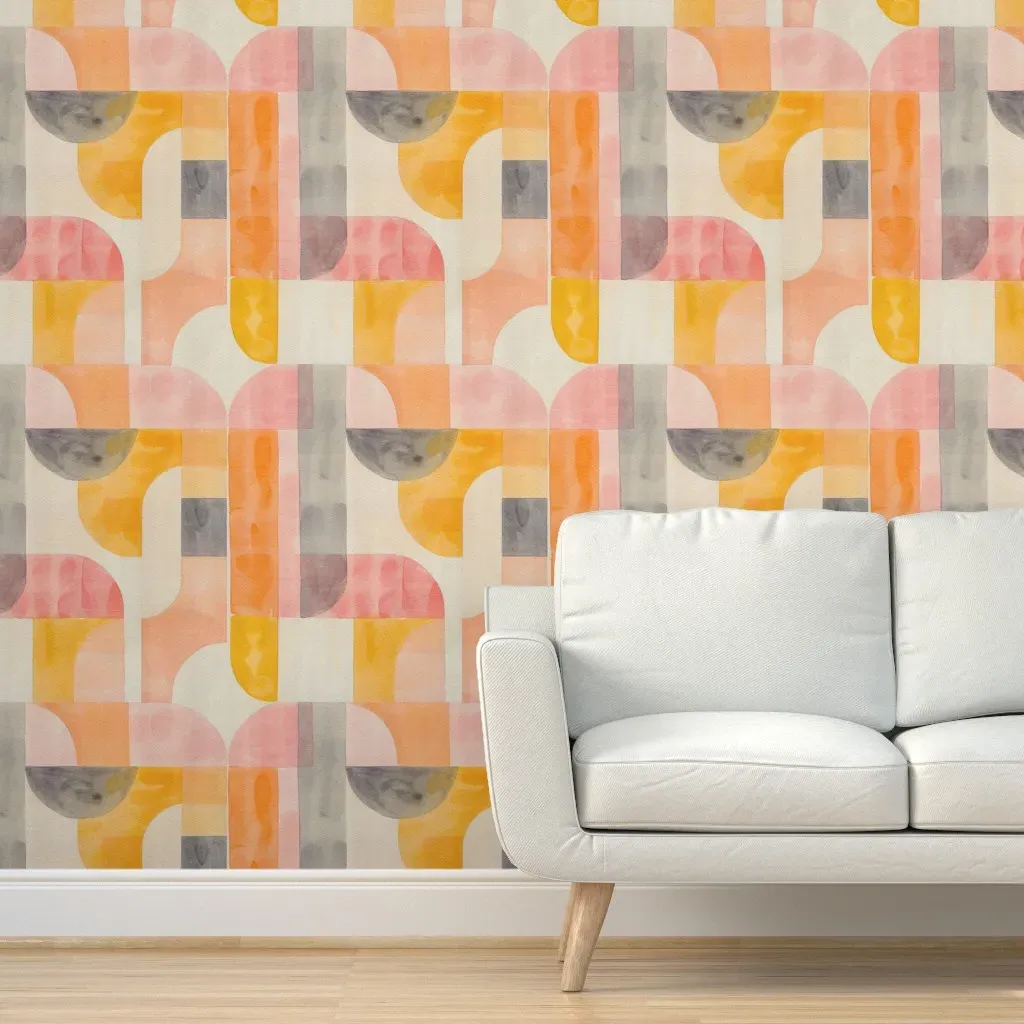 Peel and Stick Watercolor Abstract Shapes Wallpaper - Peach product