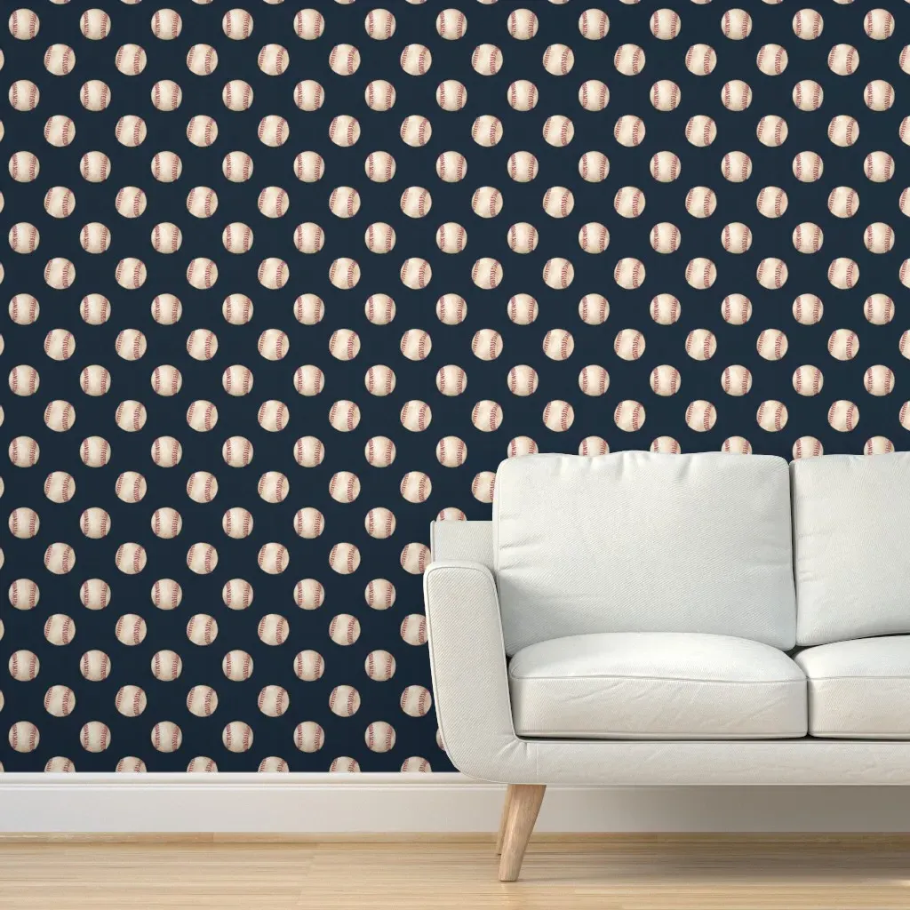 Peel and Stick Watercolor Baseballs Wallpaper - Navy Blue product