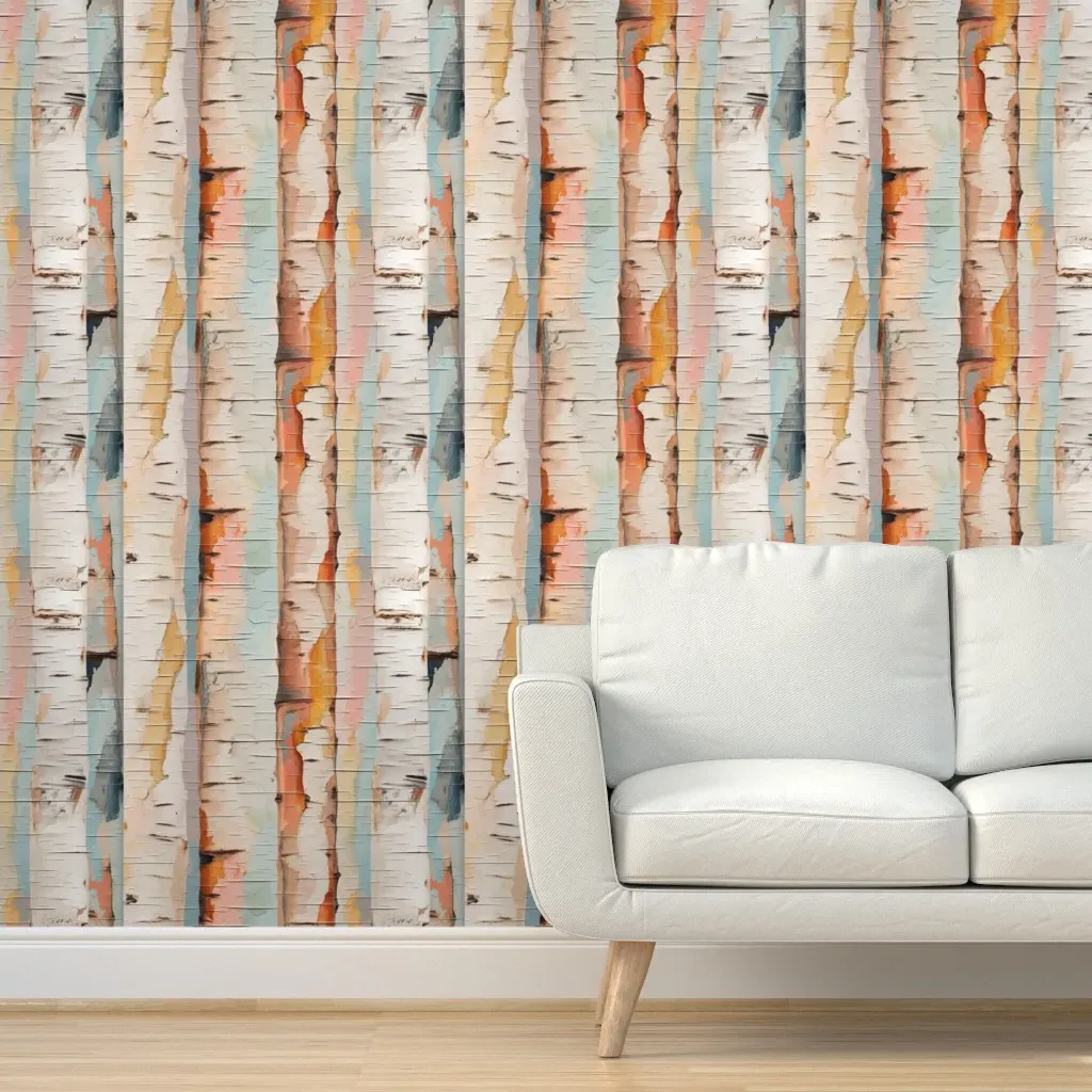 Peel and Stick Watercolor Birch Bark Wallpaper - Off-White product