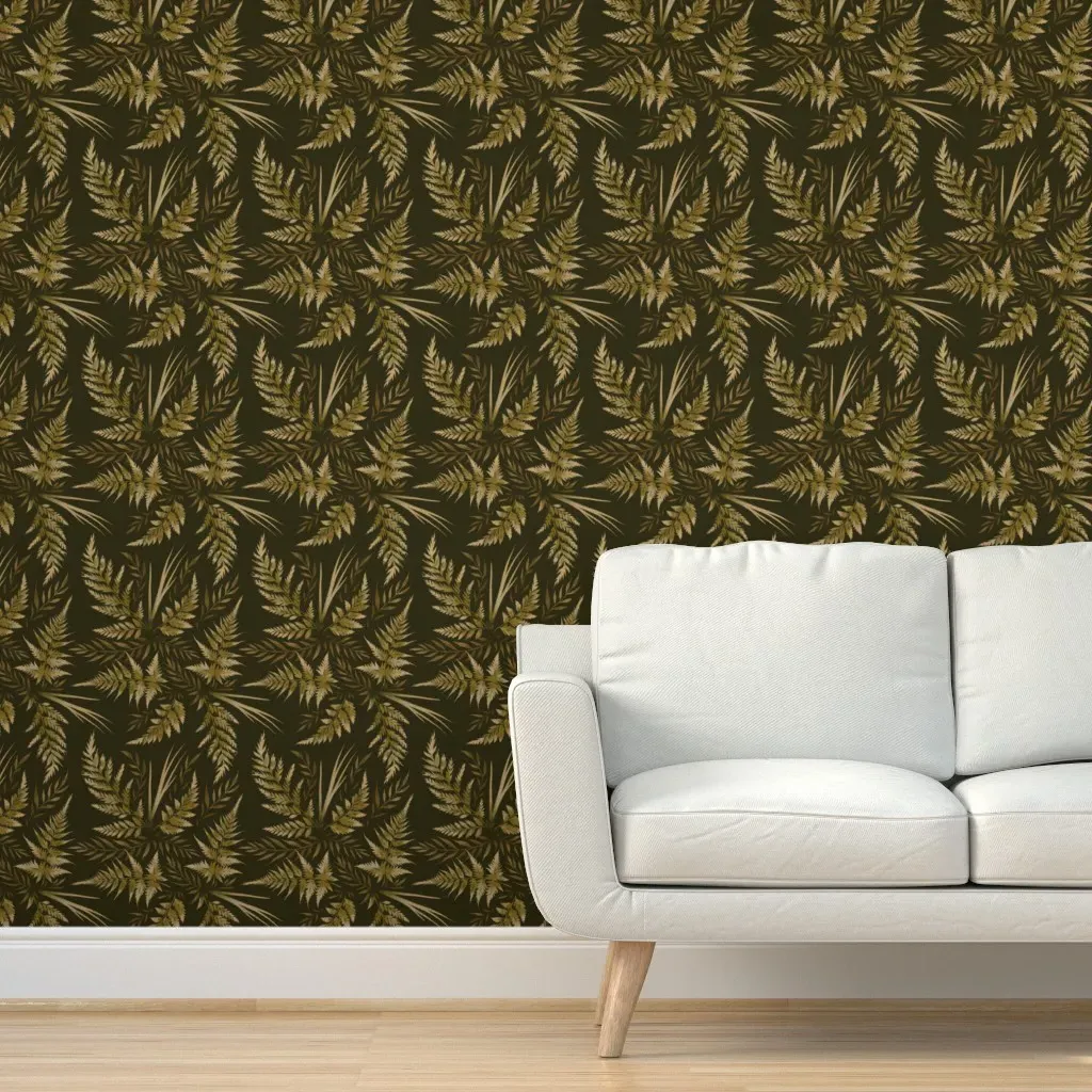 Peel and Stick Watercolor Fern Leaves Wallpaper - Olive Green product
