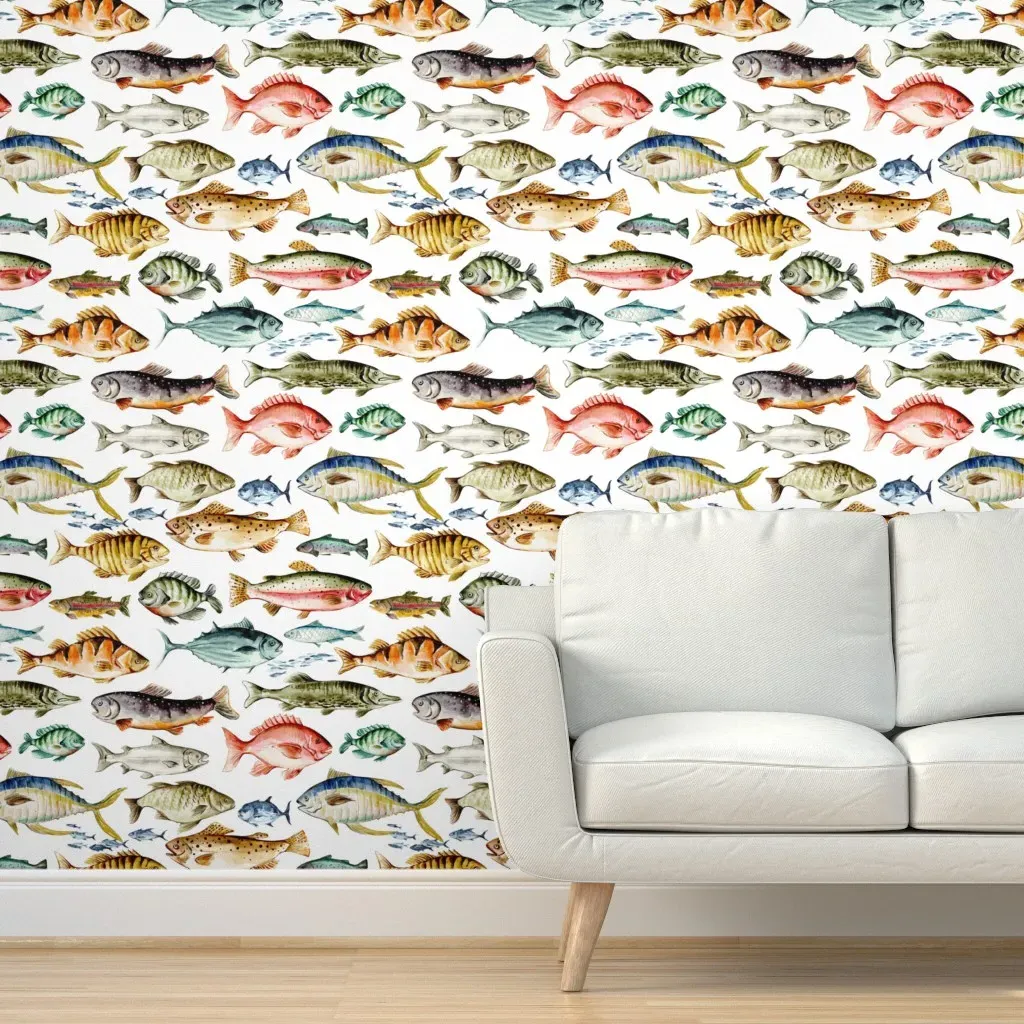 Peel and Stick Watercolor Fish Wallpaper - Teal product