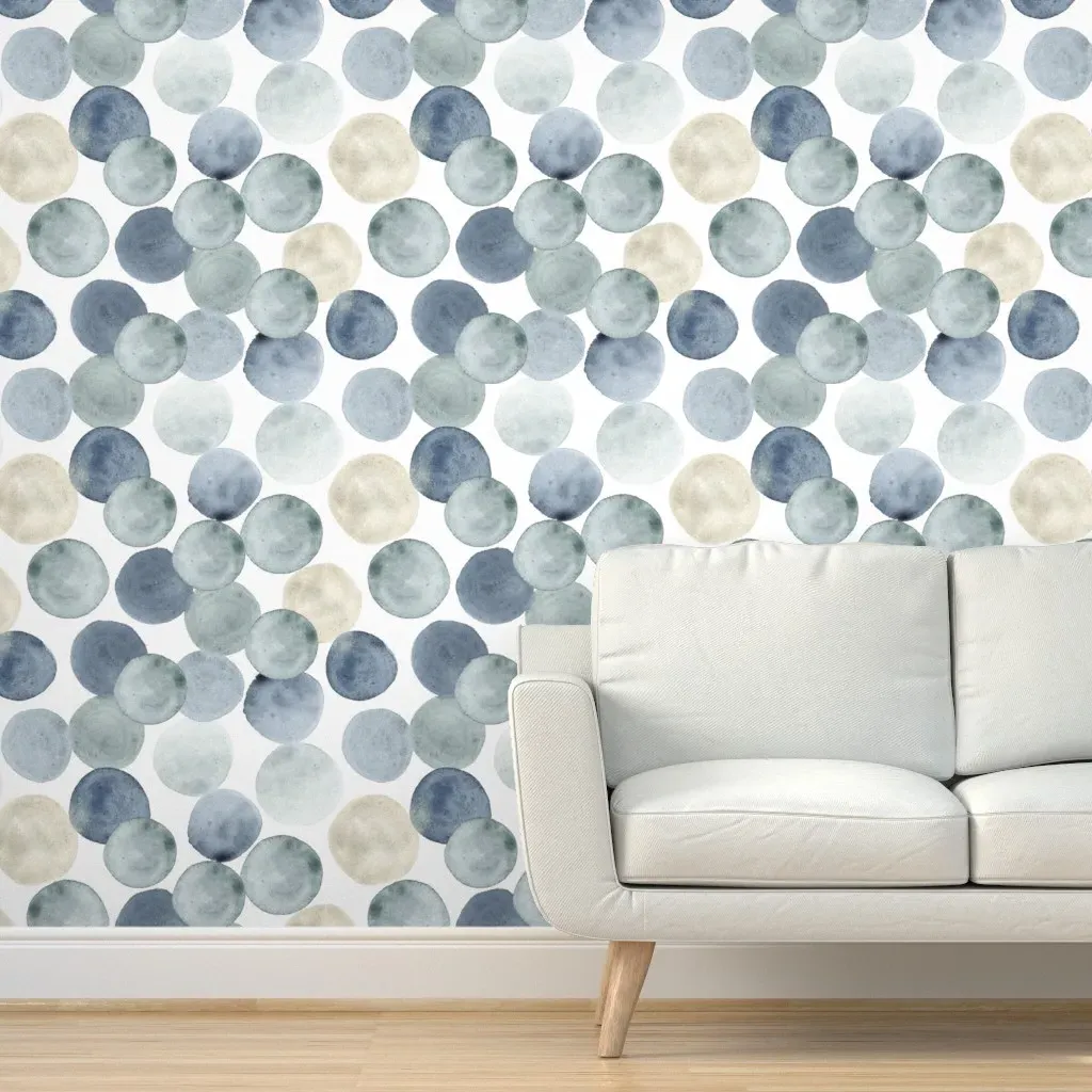 Peel and Stick Watercolor Flowy Dots Wallpaper - Dusty Blue product
