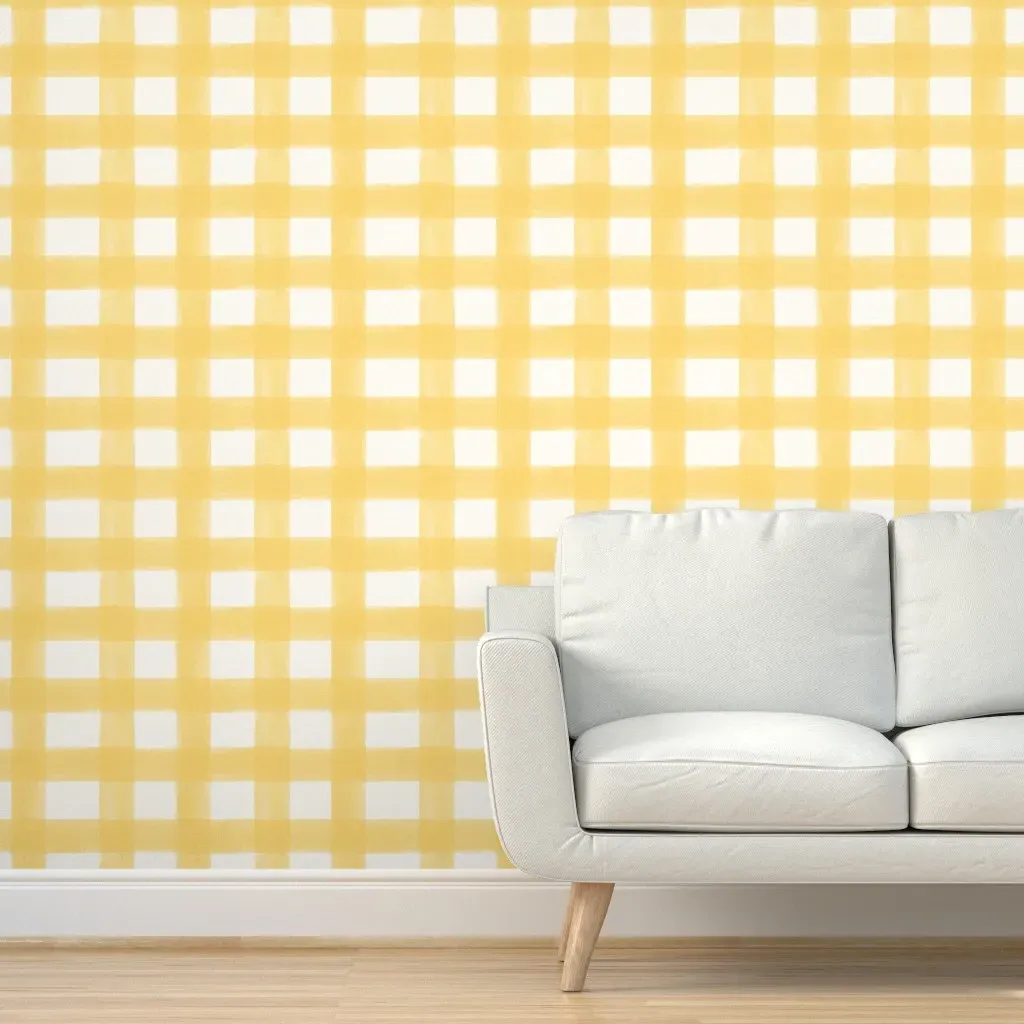 Peel and Stick Watercolor Gingham Wallpaper - Butter Yellow product
