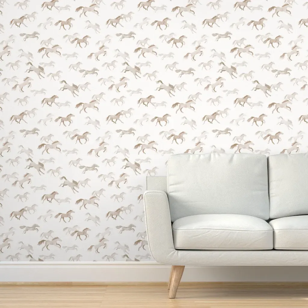 Peel and Stick Watercolor Horses Wallpaper - Taupe product