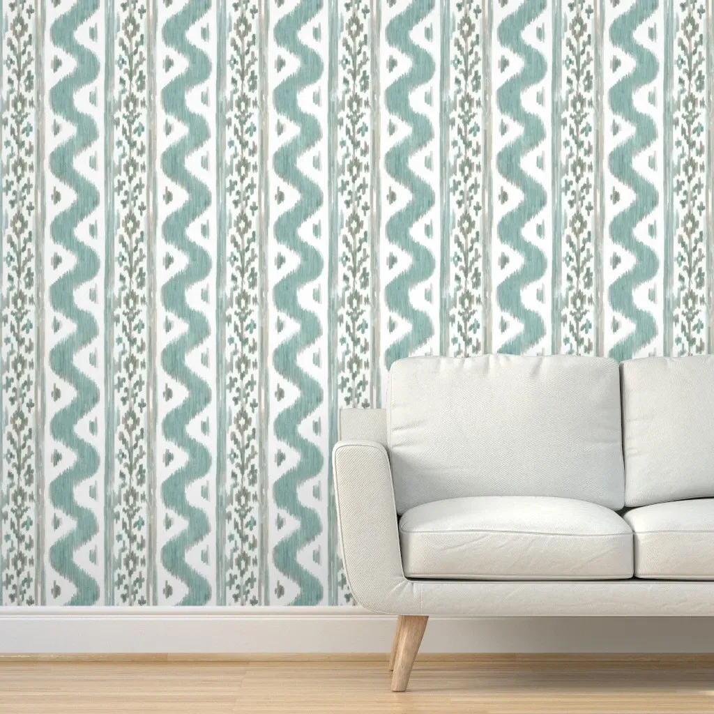 Peel and Stick Watercolor Ikat Wallpaper - Blue-Green product