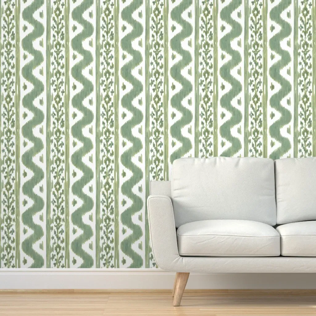 Peel and Stick Watercolor Ikat Wallpaper - Sage Olive Green product