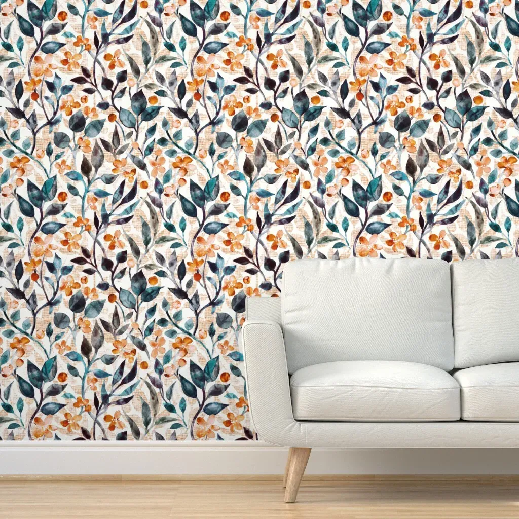 Peel and Stick Watercolor Leaves and Blossoms Wallpaper - Teal product
