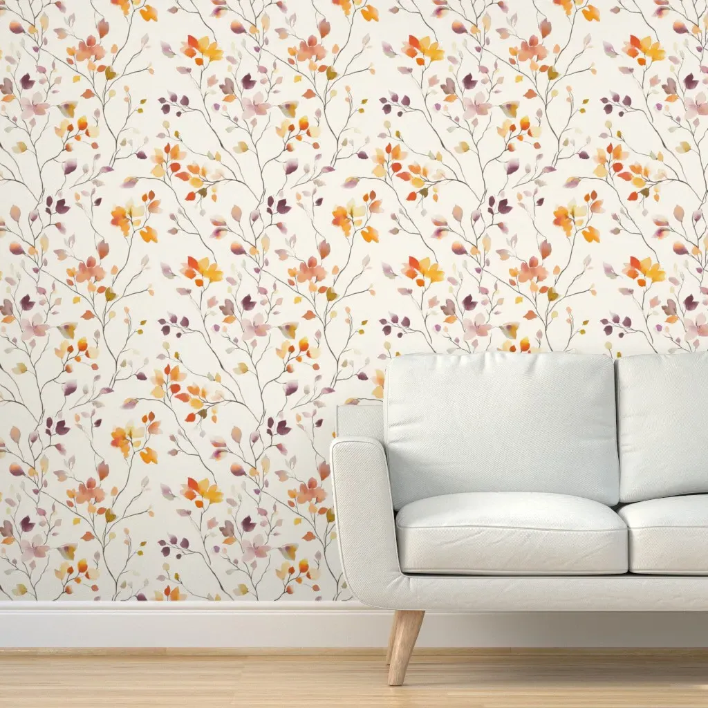 Peel and Stick Watercolor Leaves Wallpaper - Orange product