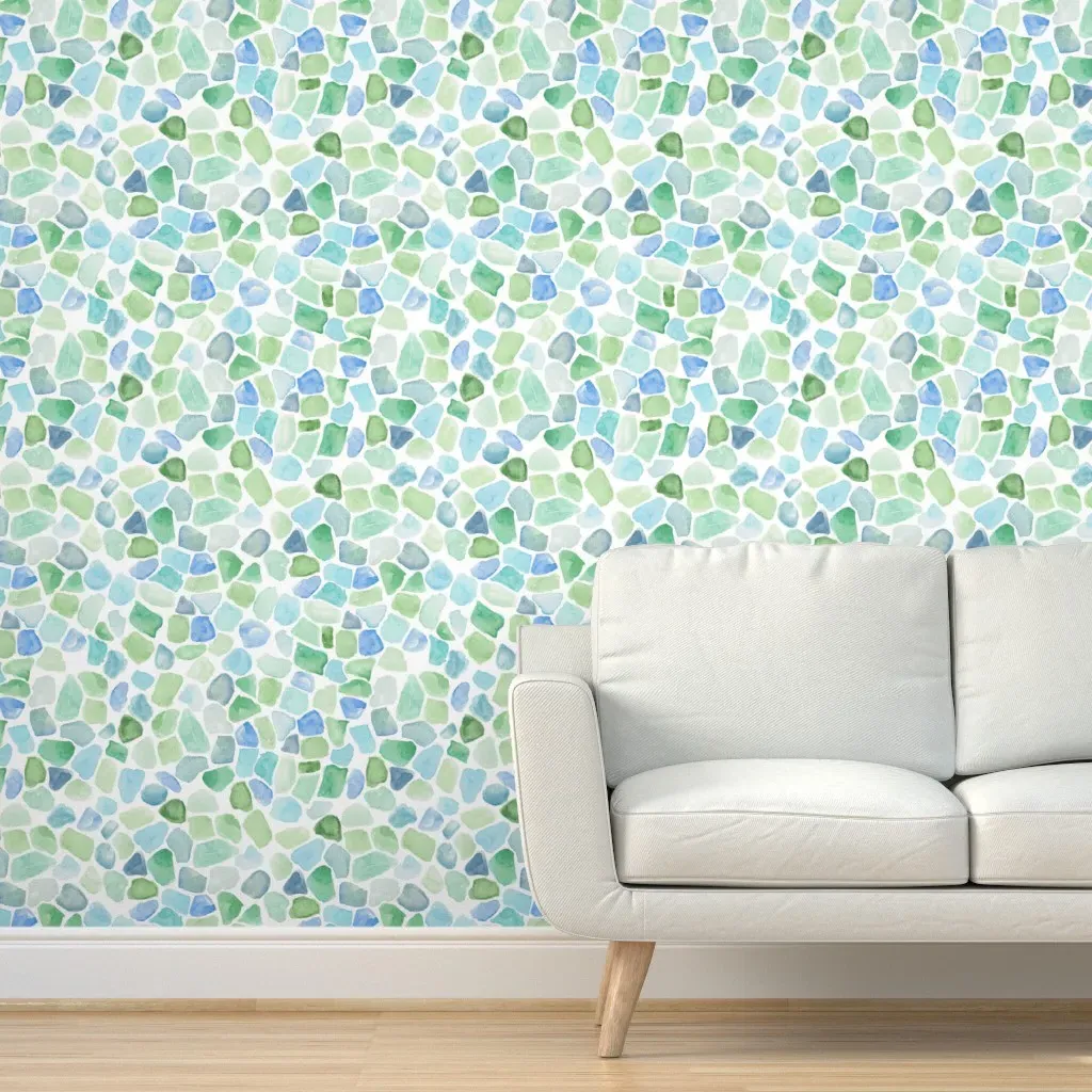 Peel and Stick Watercolor Sea Glass Removable Wallpaper - Blue product