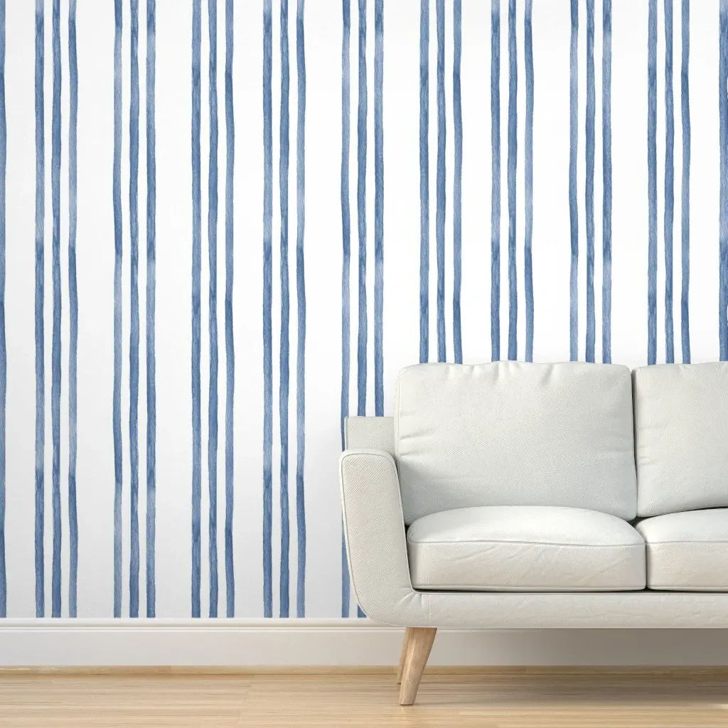Peel and Stick Watercolor Stripes Wallpaper - Blue product
