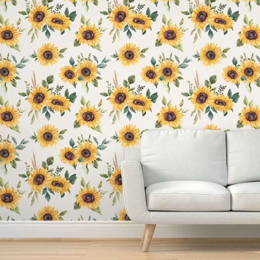 Peel and Stick Watercolor Sunflower Wallpaper - Yellow, Cream product