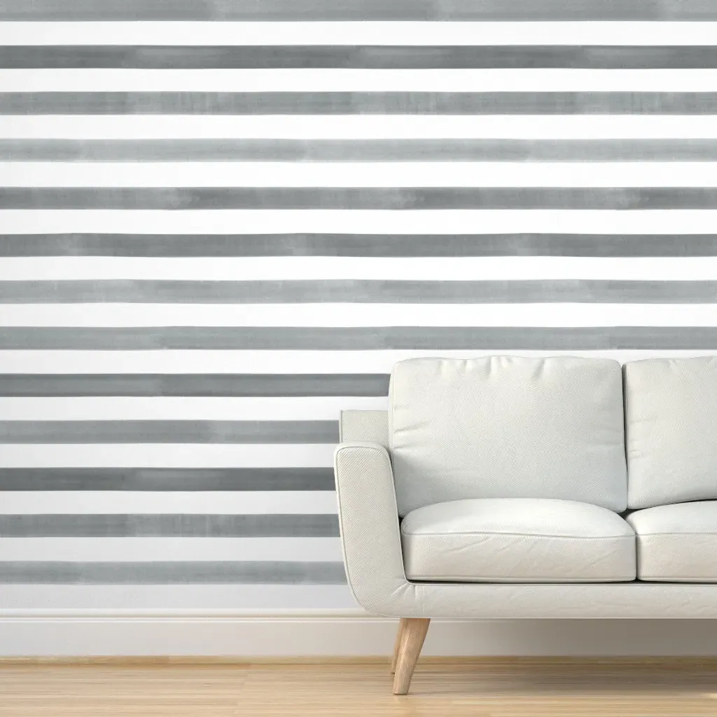 Peel and Stick Watercolor Wide Stripes Wallpaper - Gray product