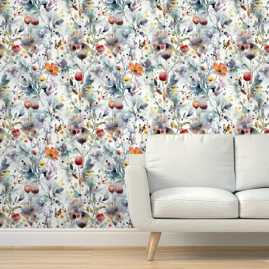 Peel and Stick Watercolor Wildflowers Wallpaper - Lavender product