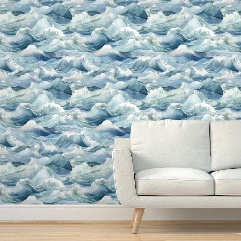 Peel and Stick Waves Wallpaper Removable - Blue product