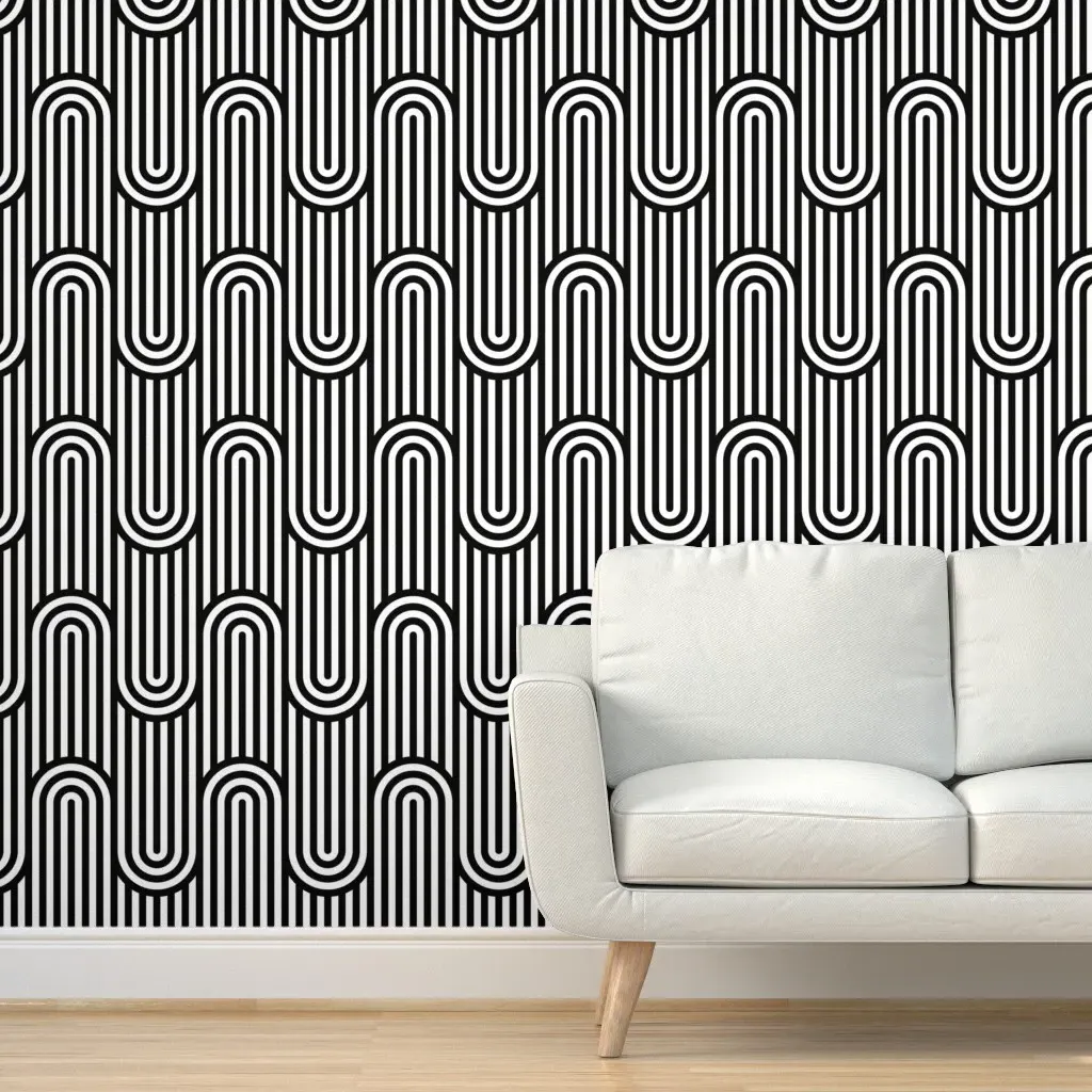 Peel and Stick Waving Arches Wallpaper - Black & White product