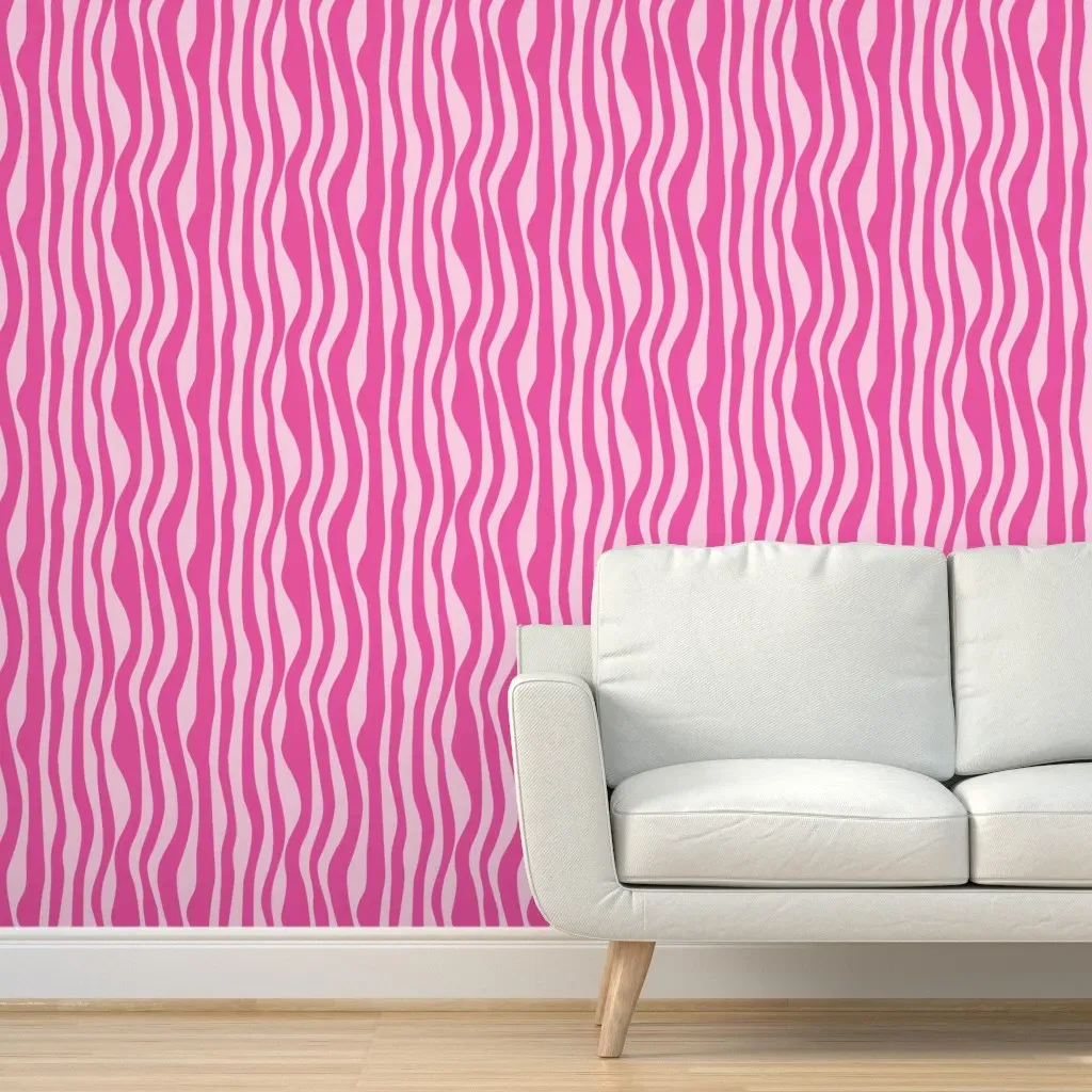 Peel and Stick Wavy Tiger Stripe Wallpaper - Hot Pink product