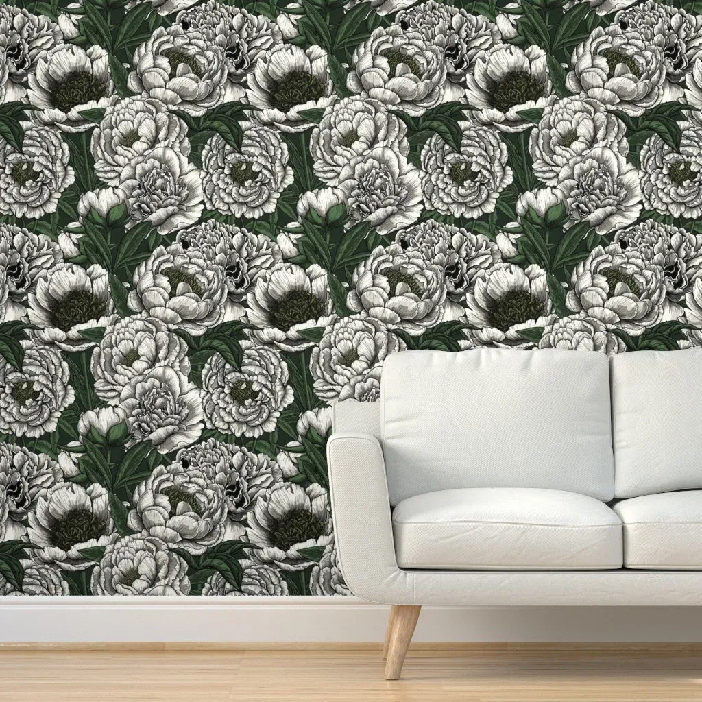 Peel and Stick White Peony Floral Wallpaper - White product