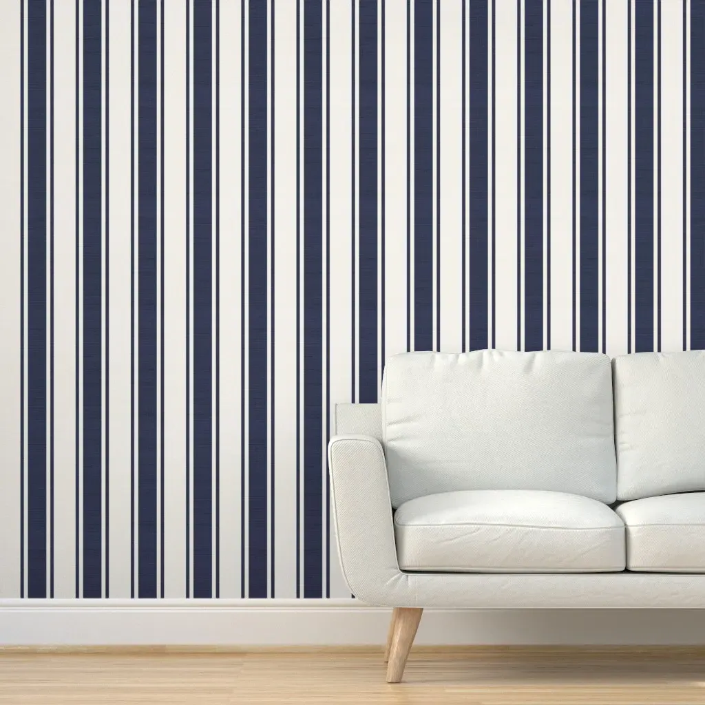 Peel and Stick Wide Ticking Stripes Wallpaper - Navy Blue product
