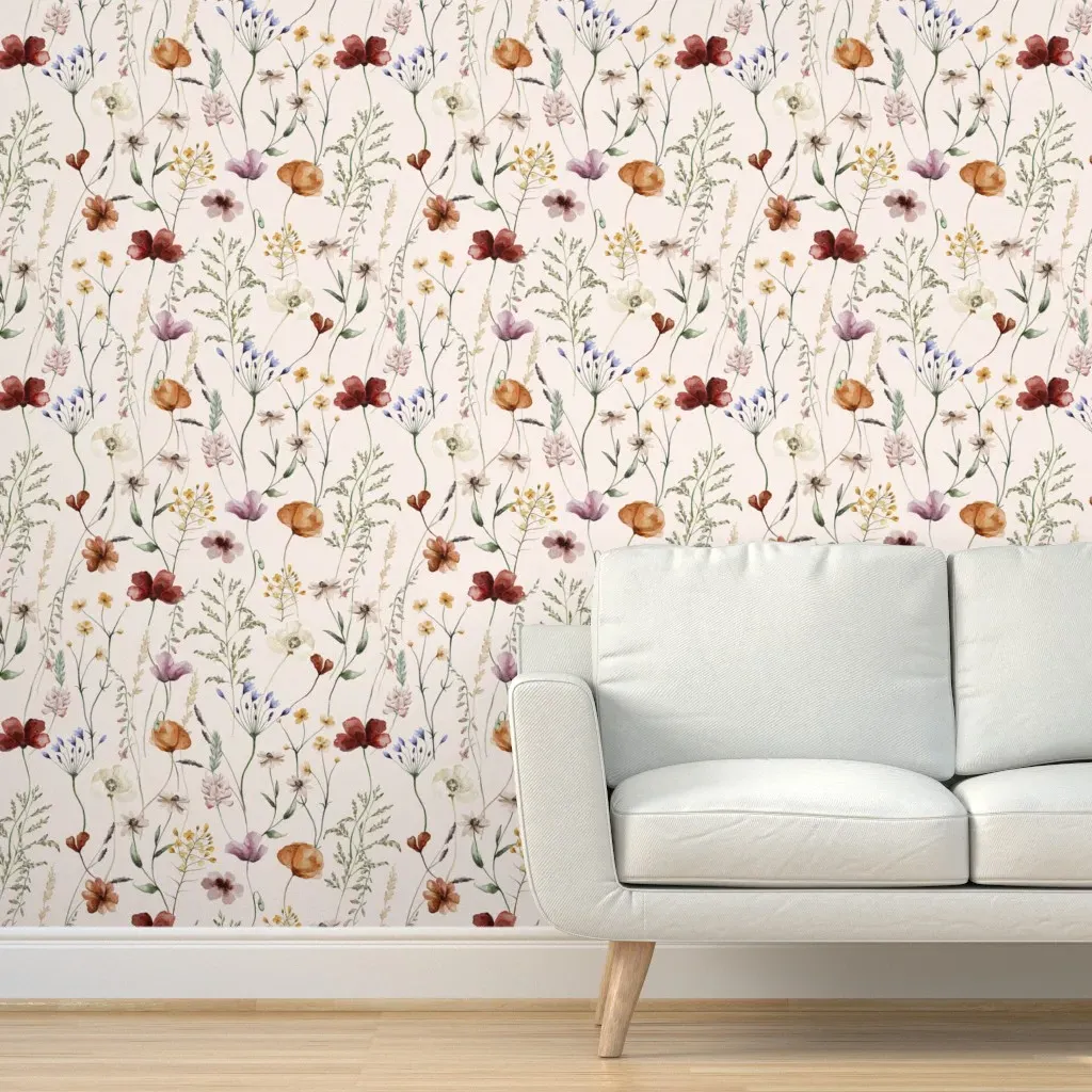 Peel and Stick Wildflower Floral Wallpaper - Pink, Gray product