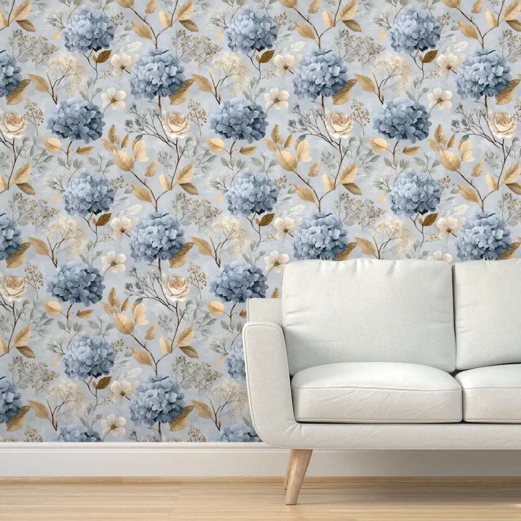 Peel and Stick Winter Floral Removable Wallpaper - Blue product