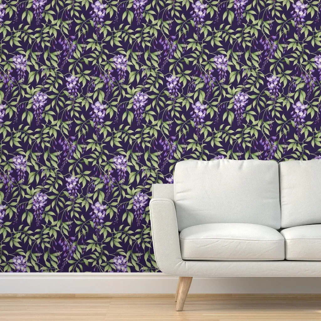 Peel and Stick Wisteria Flower Vines Wallpaper - Purple product
