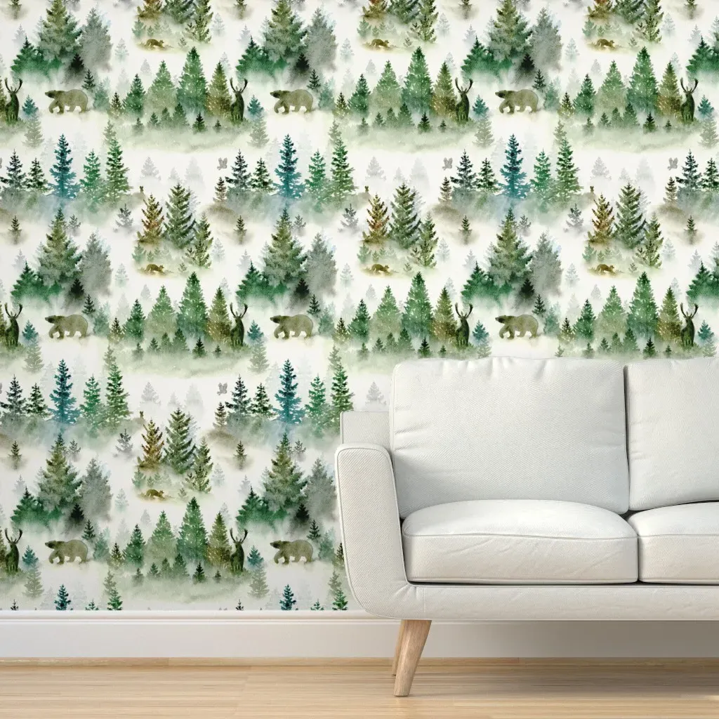 Peel and Stick Woodland Creatures Wallpaper - Green product